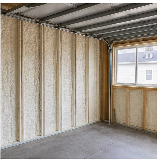 Open-cell spray foam insulation installed in a residential framed wall in Yakima WA